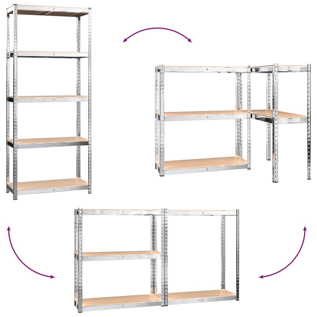 Scaffali 5 Ripiani 4 pz Argento in Acciaio e Legno Multistrato cod mxl 50913