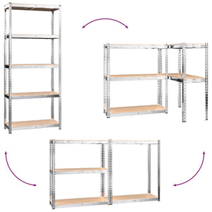 Scaffali 5 Ripiani 4 pz Argento in Acciaio e Legno Multistrato cod mxl 50913