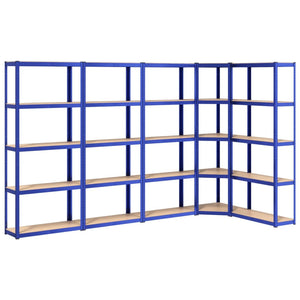 Scaffali a 5 Ripiani 5 pz Blu in Acciaio e Legno Multistrato 3154168