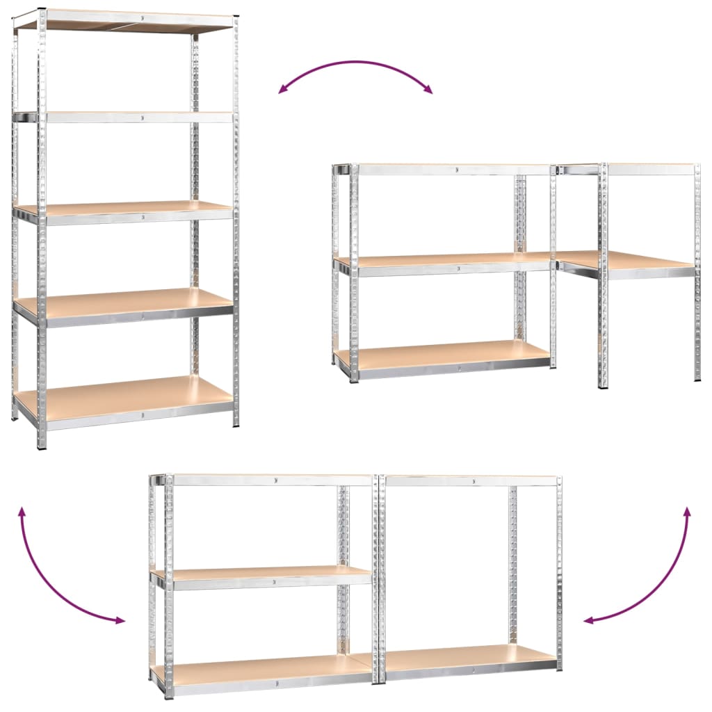 Scaffali 5 Ripiani 3 pz Argento in Acciaio e Legno Multistrato cod mxl 41314