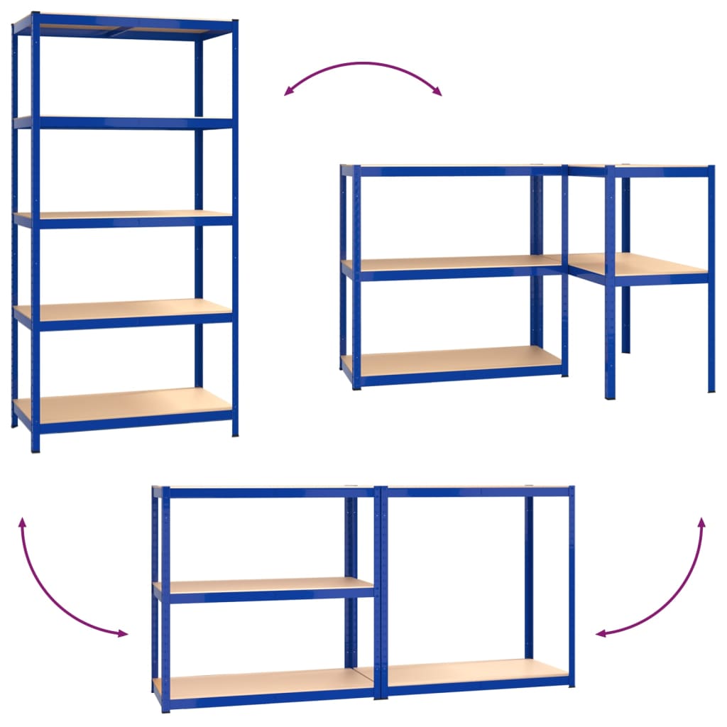 Scaffali a 5 Ripiani 4 pz Blu in Acciaio e Legno Multistrato cod mxl 38549