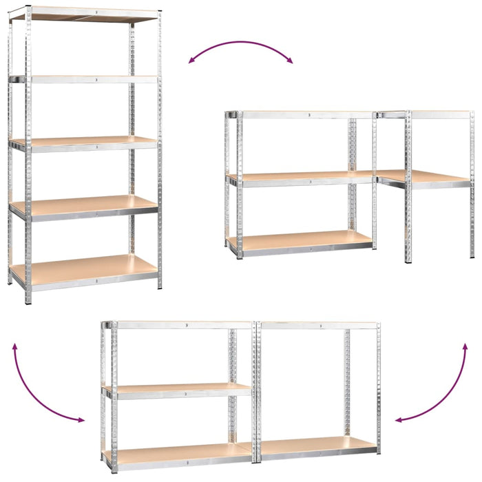 Scaffali 5 Ripiani 2 pz Argento in Acciaio e Legno Multistrato cod mxl 41311