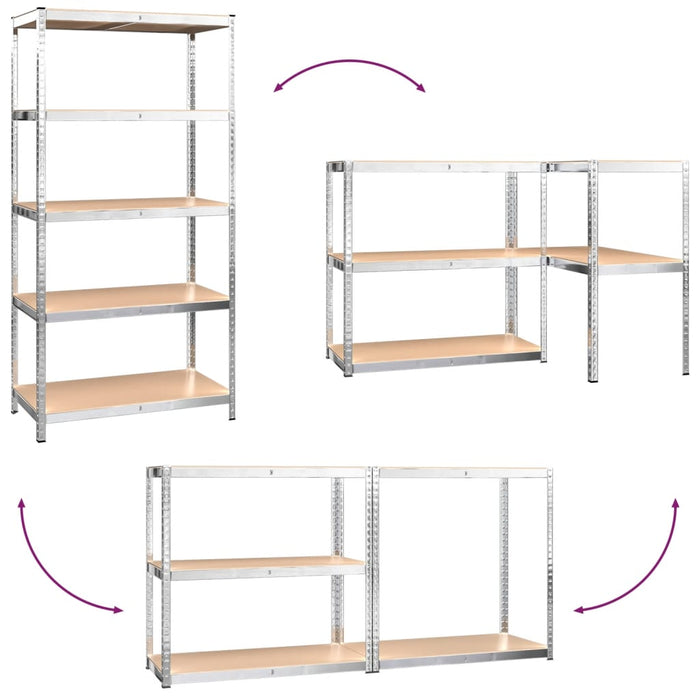 Scaffali 5 Ripiani 4 pz Argento in Acciaio e Legno Multistrato cod mxl 41315