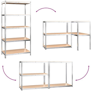 Scaffali 5 Ripiani 5 pz Argento in Acciaio e Legno Multistrato