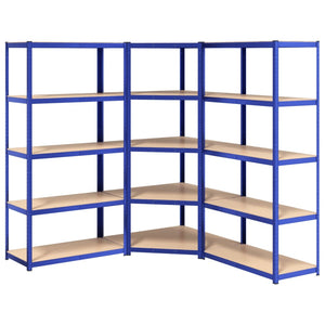 Scaffali a 5 Ripiani 3 pz Blu in Acciaio e Legno Multistrato cod mxl 44419