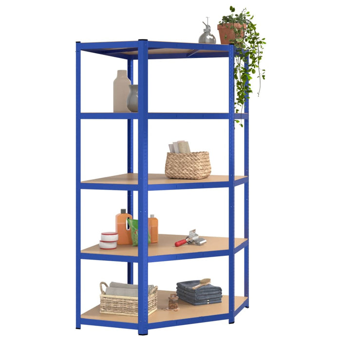 Scaffali a 5 Ripiani 3 pz Blu in Acciaio e Legno Multistrato cod mxl 44419