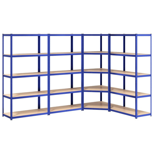 Scaffali a 5 Ripiani 4 pz Blu in Acciaio e Legno Multistrato 3154185