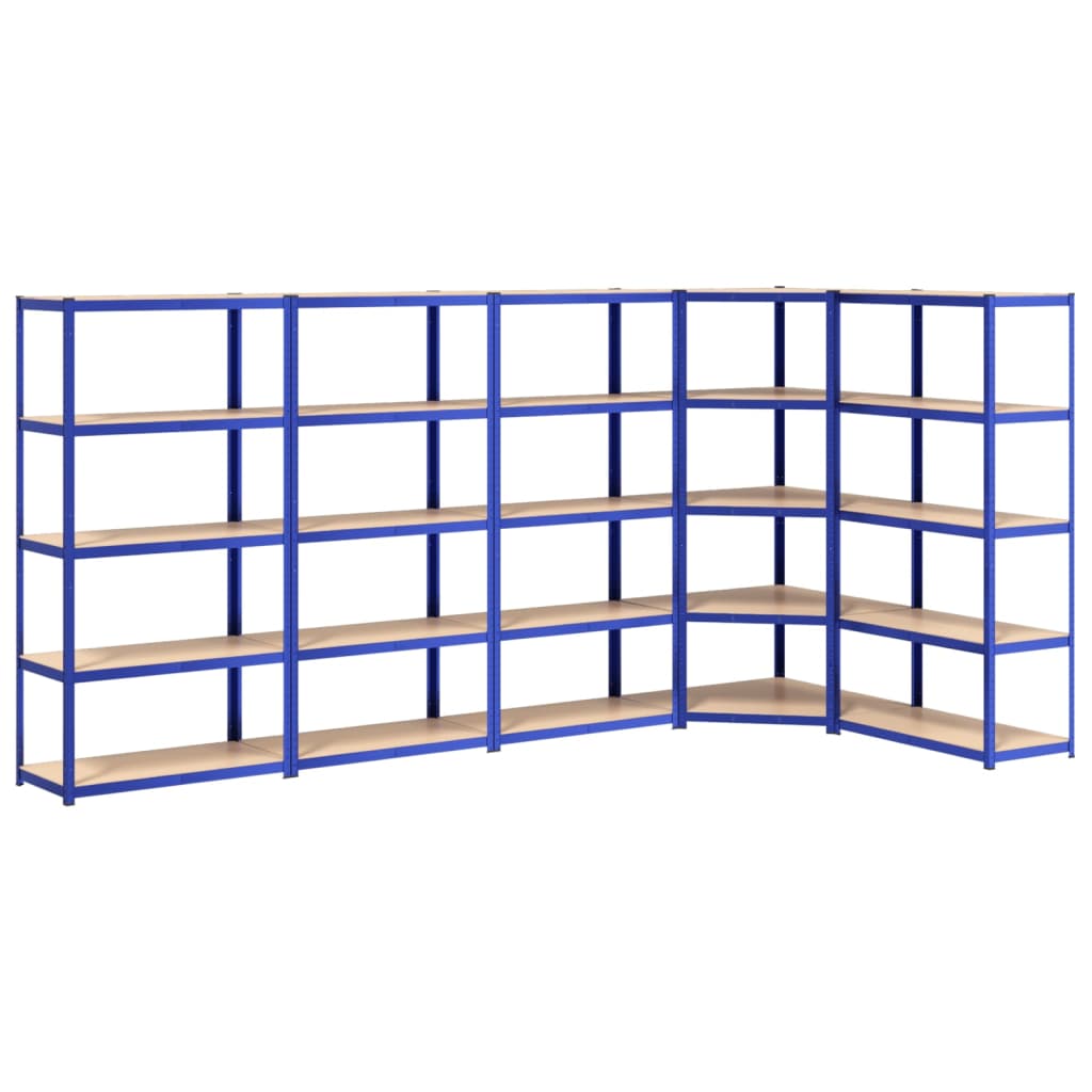 Scaffali a 5 Ripiani 5 pz Blu in Acciaio e Legno Multistrato cod mxl 38547