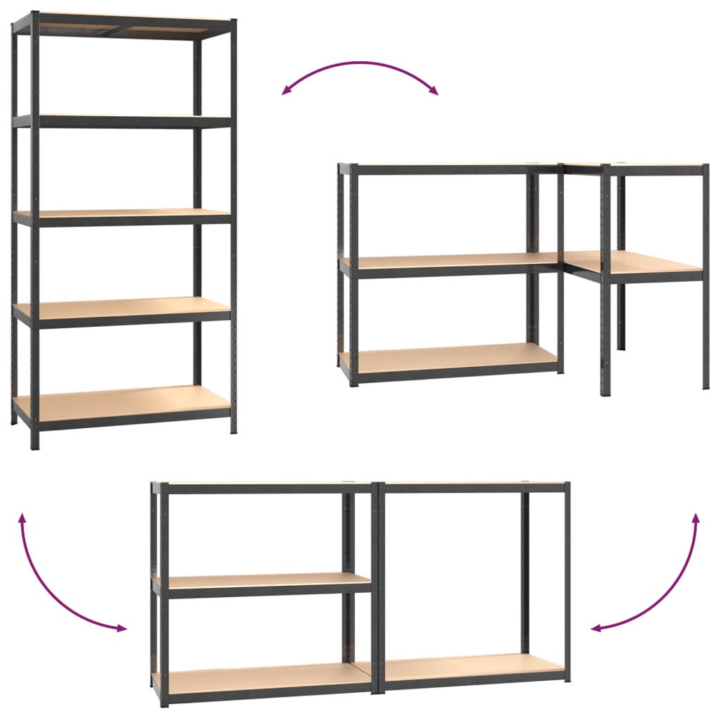 Scaffali Resistenti 5 Ripiani 2pz Grigio Acciaio e Multistrato