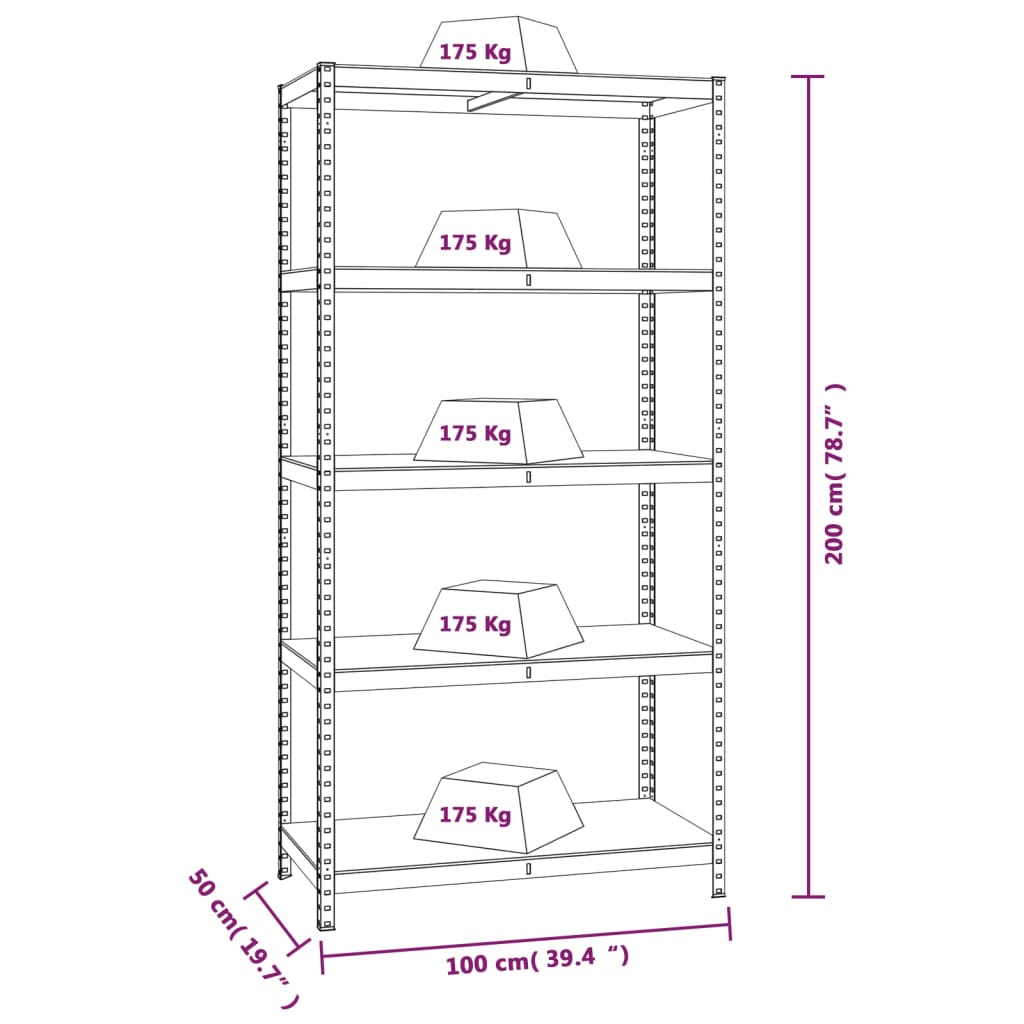 Scaffali 5 Ripiani 4 pz Argento in Acciaio e Legno Multistrato cod mxl 48415