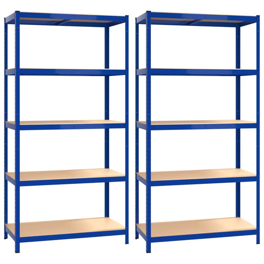 Mensole a 5 Ripiani 2pz Blu in Acciaio e Legno Multistrato cod mxl 48938