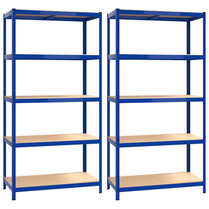 Mensole a 5 Ripiani 2pz Blu in Acciaio e Legno Multistrato cod mxl 48938