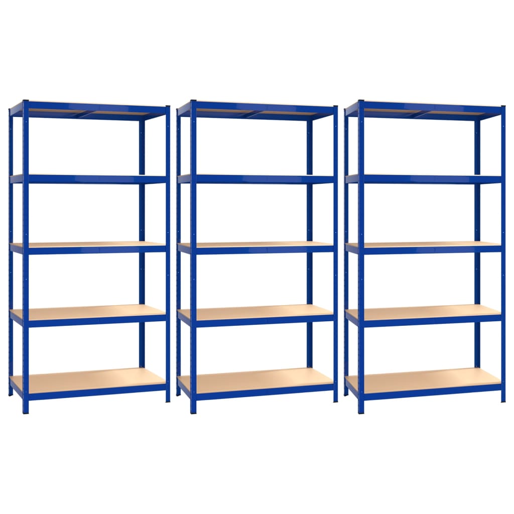 Scaffali a 5 Ripiani 3 pz Blu in Acciaio e Legno Multistrato cod mxl 48978