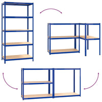 Scaffali a 5 Ripiani 3 pz Blu in Acciaio e Legno Multistrato