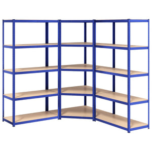 Scaffali a 5 Ripiani 3 pz Blu in Acciaio e Legno Multistrato cod mxl 48984