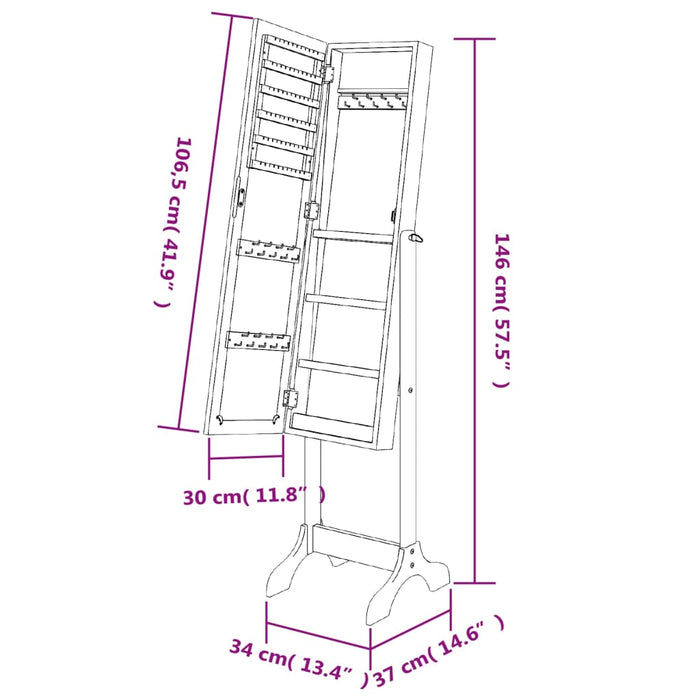 Specchio Autoportante Bianco 34x37x146 cm 351763