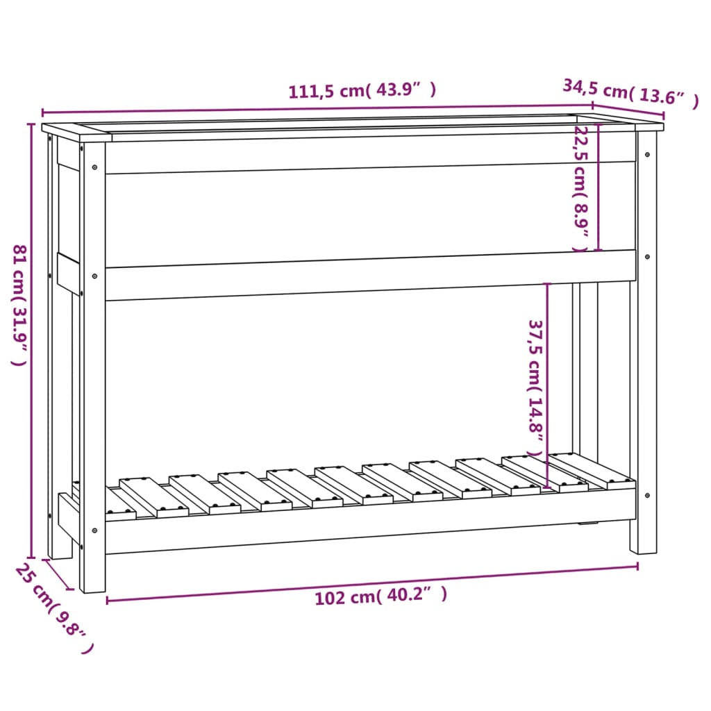 Fioriera con Mensola 111,5x34,5x81 cm in Legno Massello di Pino 823766