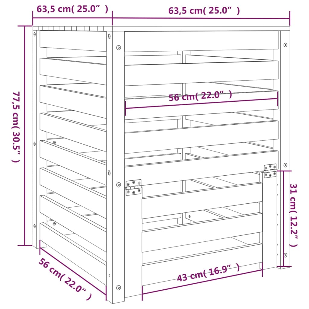 Compostiera 63,5x63,5x77,5 cm in Legno Massello di Pino cod mxl 41200