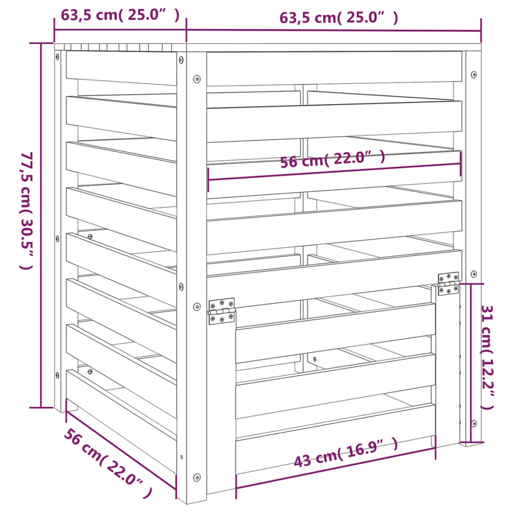 Compostiera Bianca 63,5x63,5x77,5 cm in Legno Massello di Pino 823809