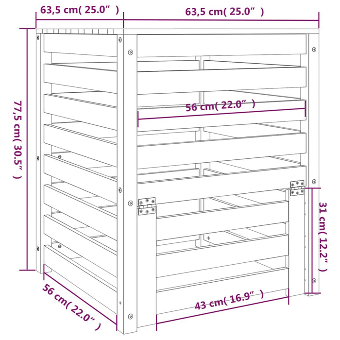 Compostiera Bianca 63,5x63,5x77,5 cm in Legno Massello di Pino 823809