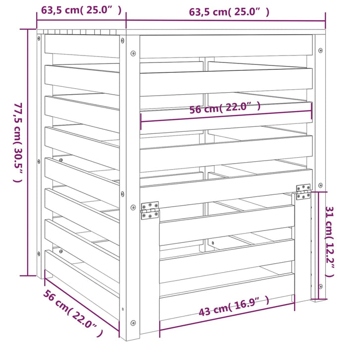 Compostiera Grigia 63,5x63,5x77,5 cm in Legno Massello di Pino cod mxl 41300