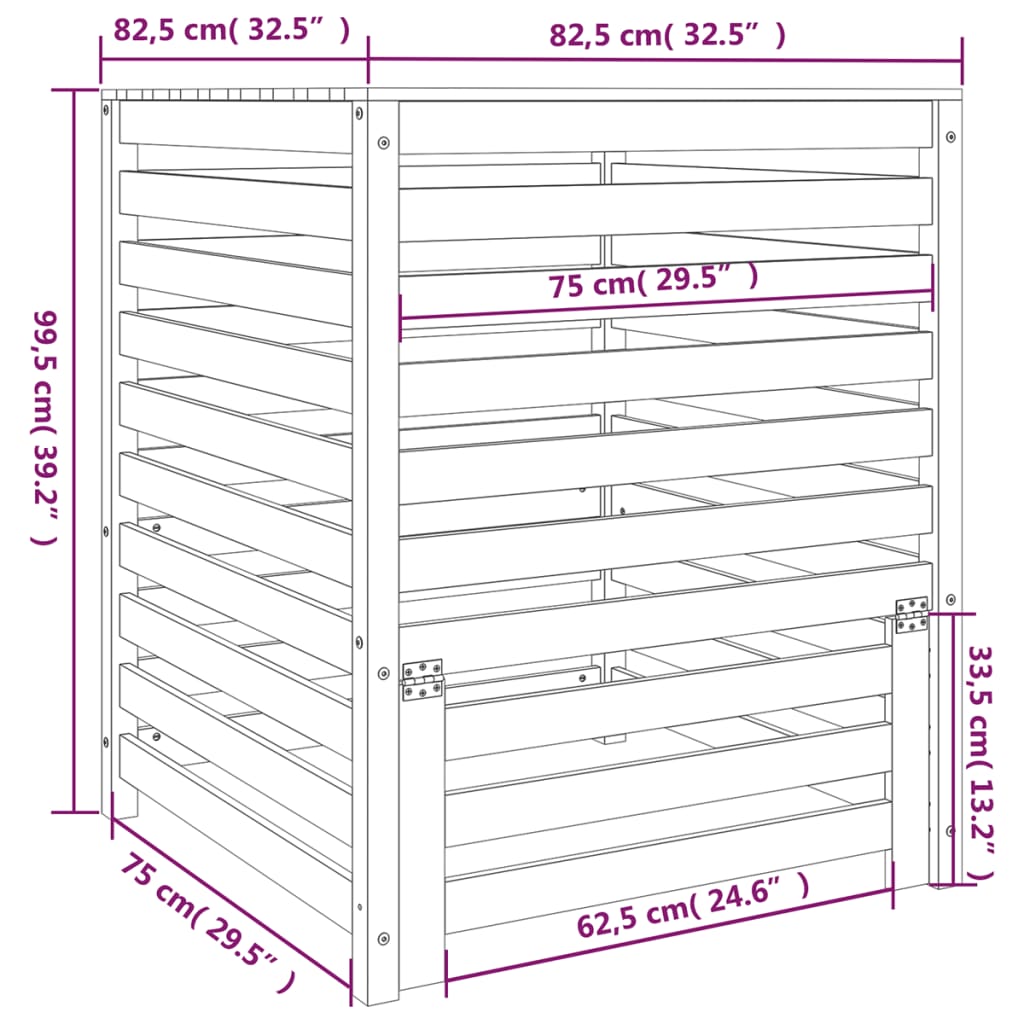 Compostiera Bianca 82,5x82,5x99,5 cm in Legno Massello di Pino 823816