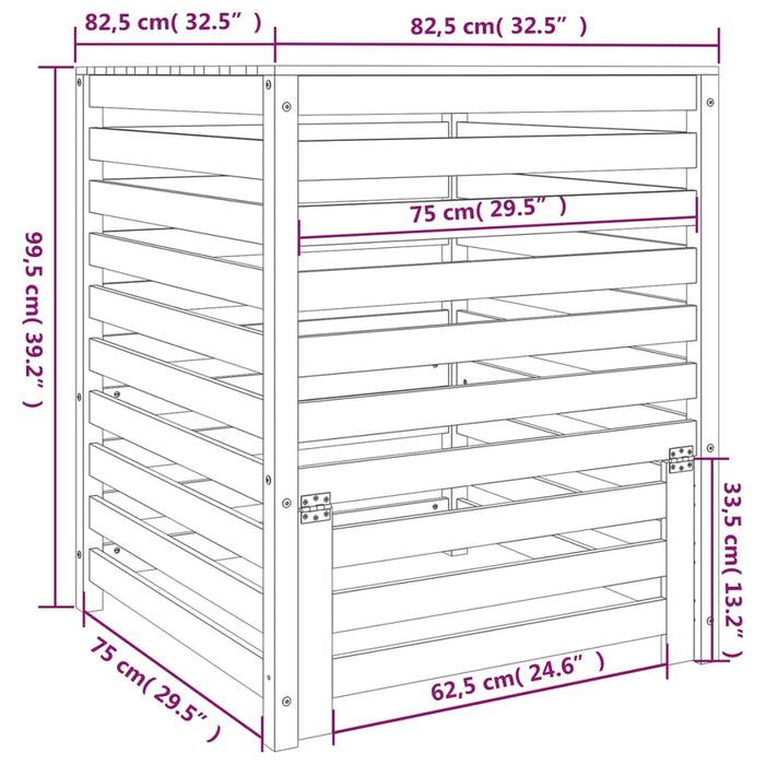 Compostiera Bianca 82,5x82,5x99,5 cm in Legno Massello di Pino 823816