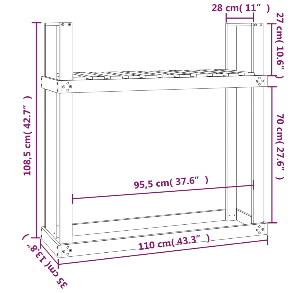 Portalegna 110x35x108,5 cm in Legno Massello di Pino 823857