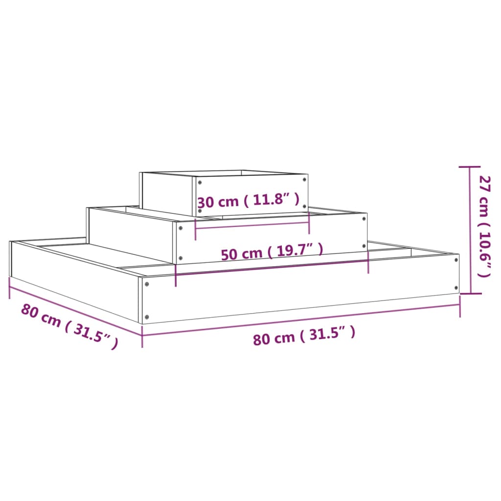 Fioriera Nera 80x80x27 cm in Legno Massello di Pino 823868