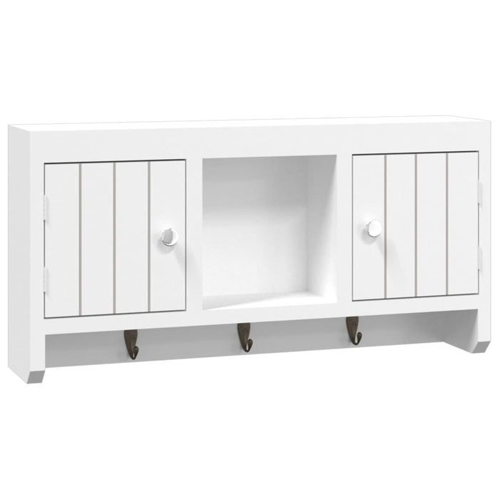 Armadietto per Chiavi Bianco 40x8,5x20 cm in Legno e Acciaio 350631