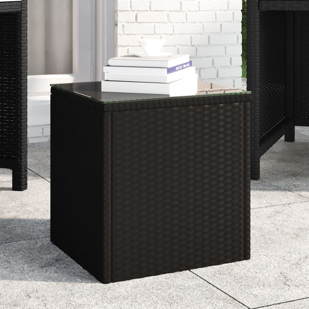 Tavolino Nero 40x37x40,5 cm Polyrattan e Vetro Temperatocod mxl 126822