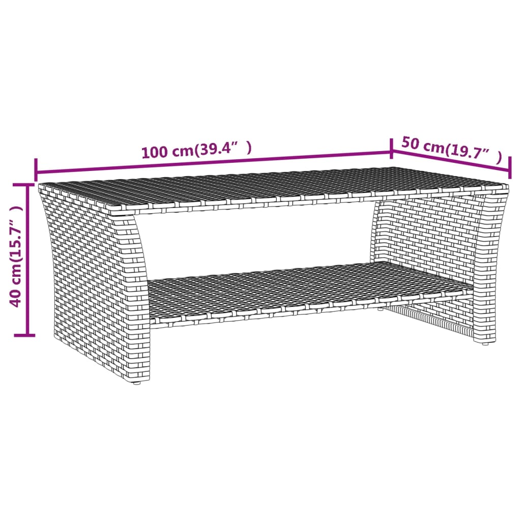 Tavolino Grigio 100x50x40 cm in Polyrattan 319391