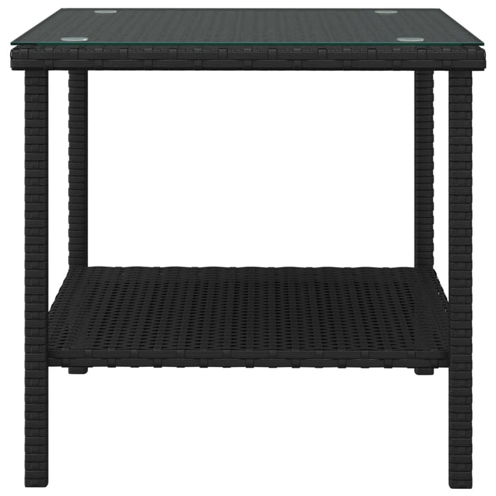 Tavolino Nero 45x45x45 cm Polyrattan e Vetro Temperatocod mxl 78918