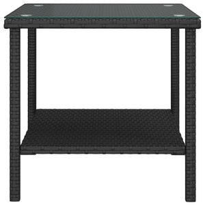 Tavolino Nero 45x45x45 cm Polyrattan e Vetro Temperato 319398