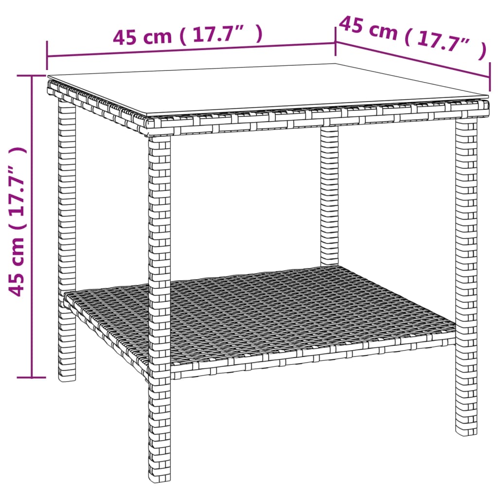 Tavolino Nero 45x45x45 cm Polyrattan e Vetro Temperato 319398