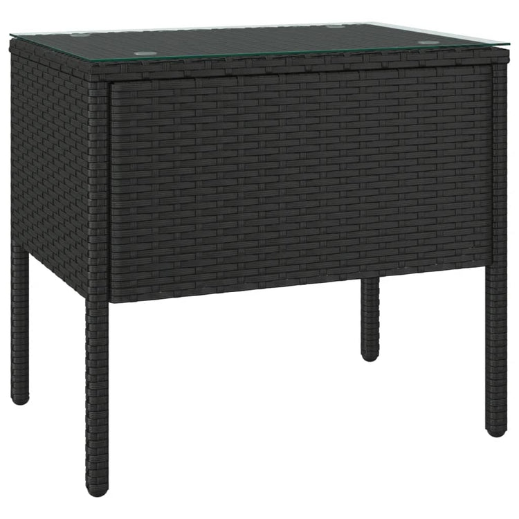 Tavolino Nero 53x37x48 cm Polyrattan e Vetro Temperato 319400