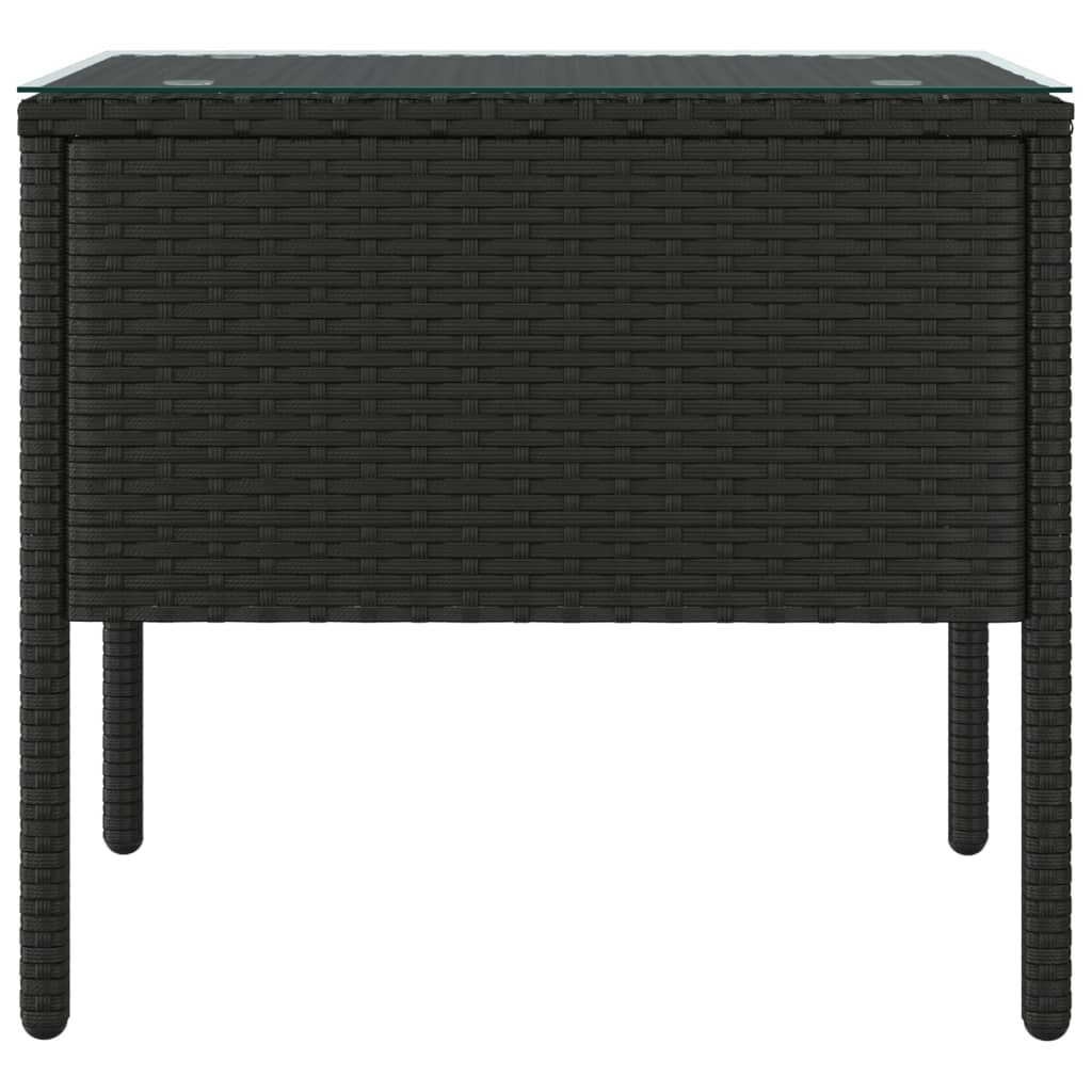 Tavolino Nero 53x37x48 cm Polyrattan e Vetro Temperato 319400