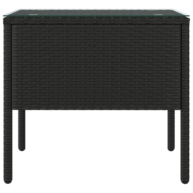 Tavolino Nero 53x37x48 cm Polyrattan e Vetro Temperato 319400