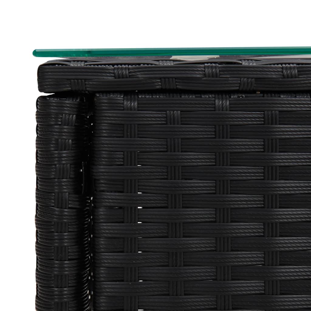 Tavolino Nero 53x37x48 cm Polyrattan e Vetro Temperato 319400