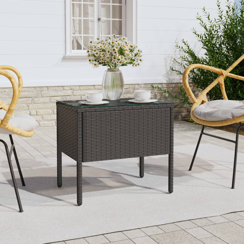 Tavolino Nero 53x37x48 cm Polyrattan e Vetro Temperato 319400