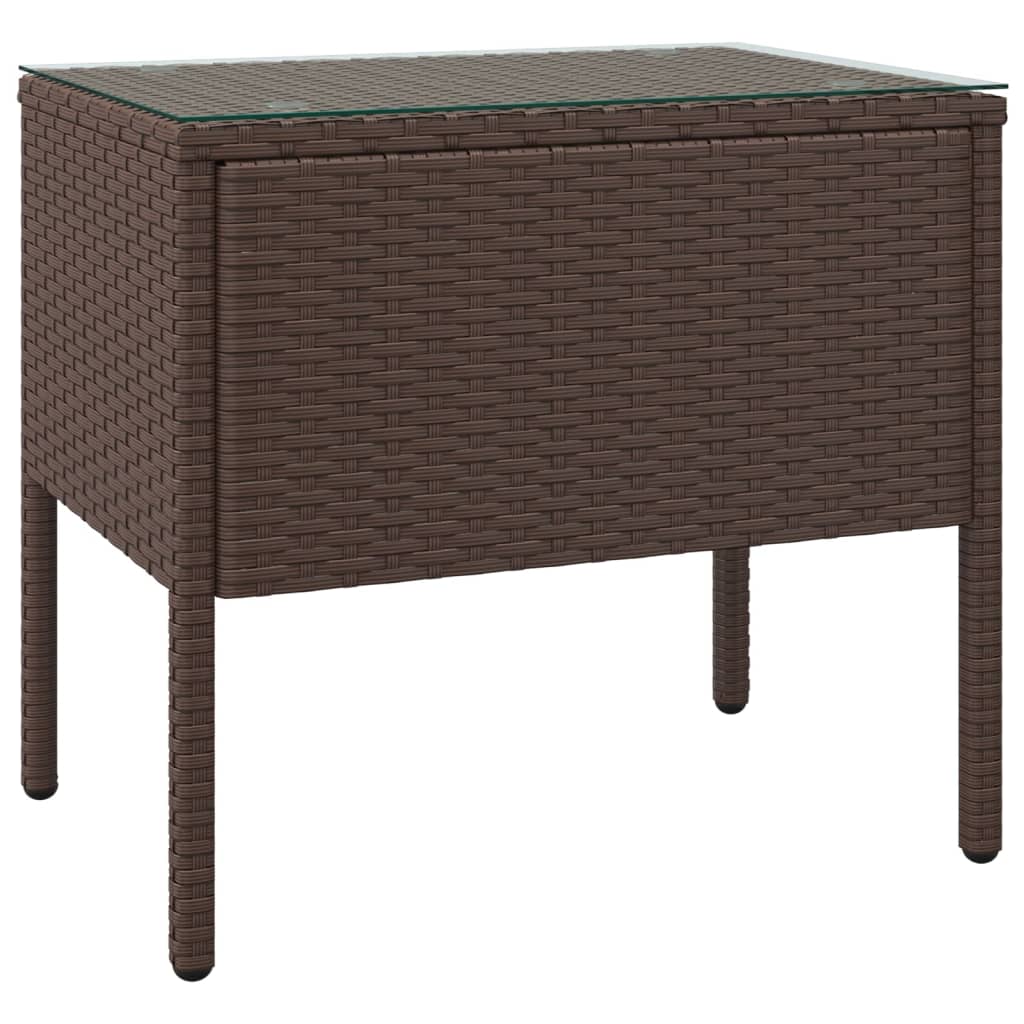 Tavolino Marrone 53x37x48 cm Polyrattan e Vetro Temperato 319401