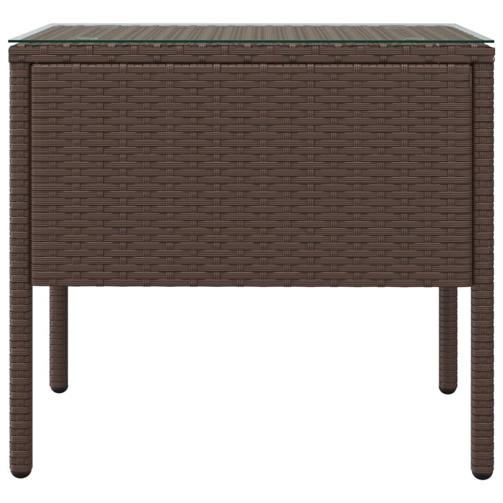 Tavolino Marrone 53x37x48 cm Polyrattan e Vetro Temperato 319401