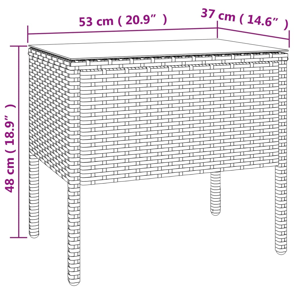 Tavolino Marrone 53x37x48 cm Polyrattan e Vetro Temperato 319401