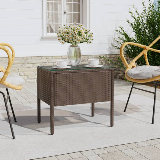 Tavolino Marrone 53x37x48 cm Polyrattan e Vetro Temperato 319401