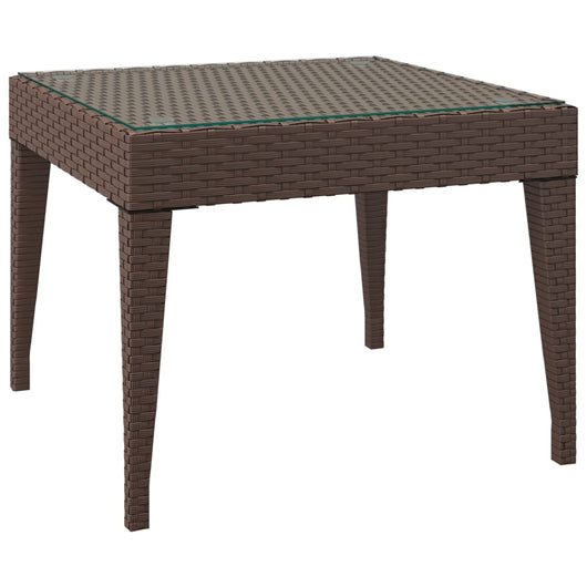 Tavolino Marrone 50x50x38 cm Polyrattan e Vetro Temperato 319403