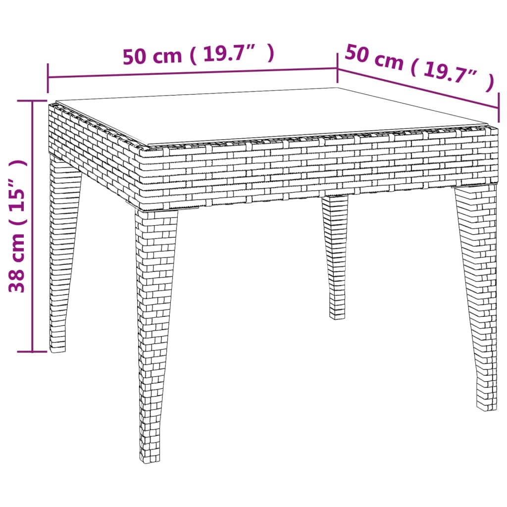 Tavolino Marrone 50x50x38 cm Polyrattan e Vetro Temperato 319403