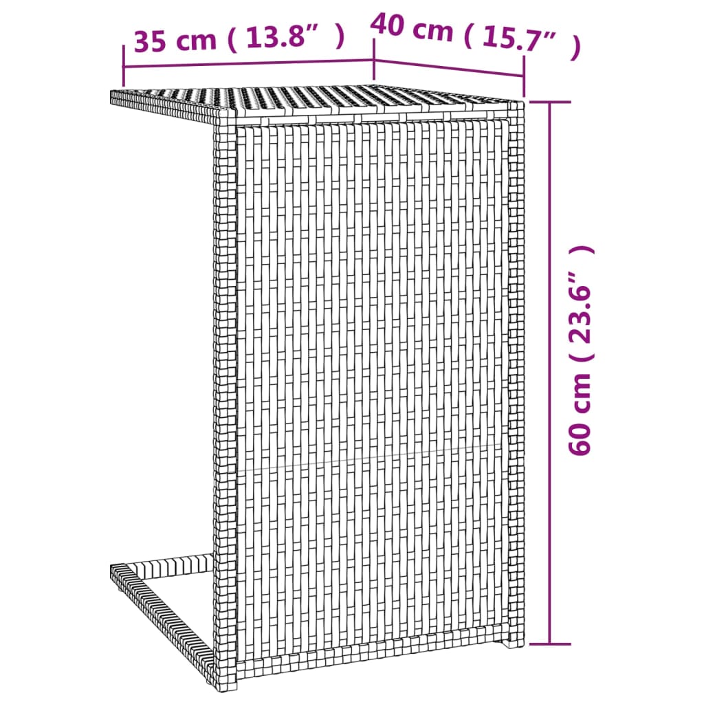 Tavolino a C Nero 40x35x60 cm in Polyrattan 319406