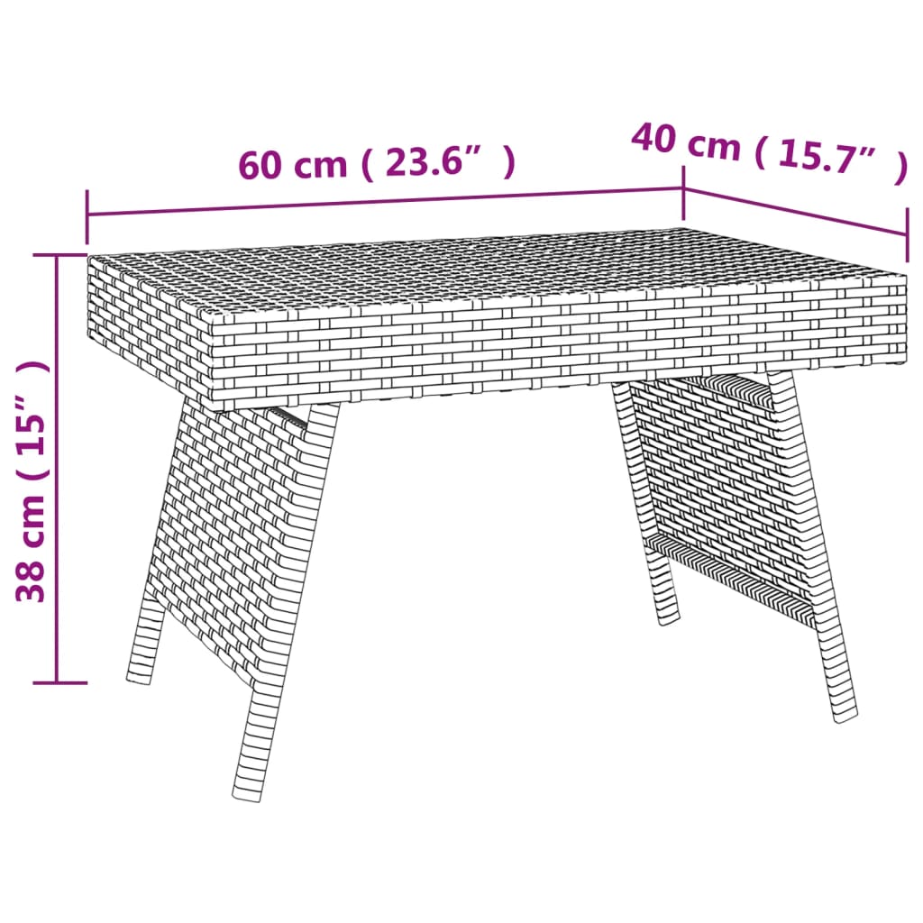 Tavolino Pieghevole Nero 60x40x38 cm in Polyrattan 319408