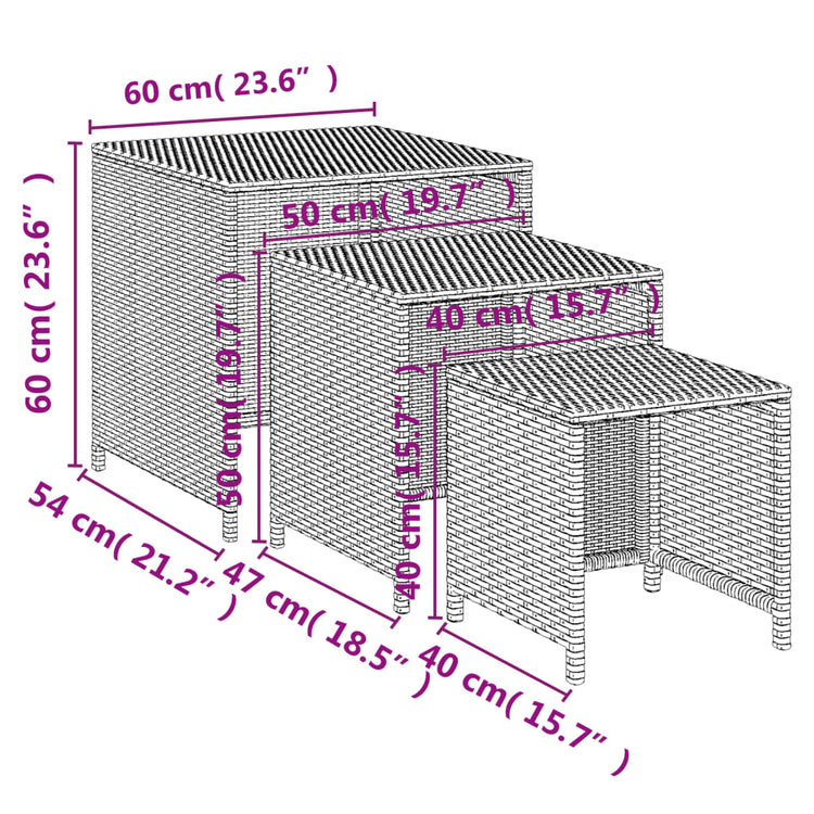 Tavolini Impilabili 3 pz Neri in Polyrattan 319412