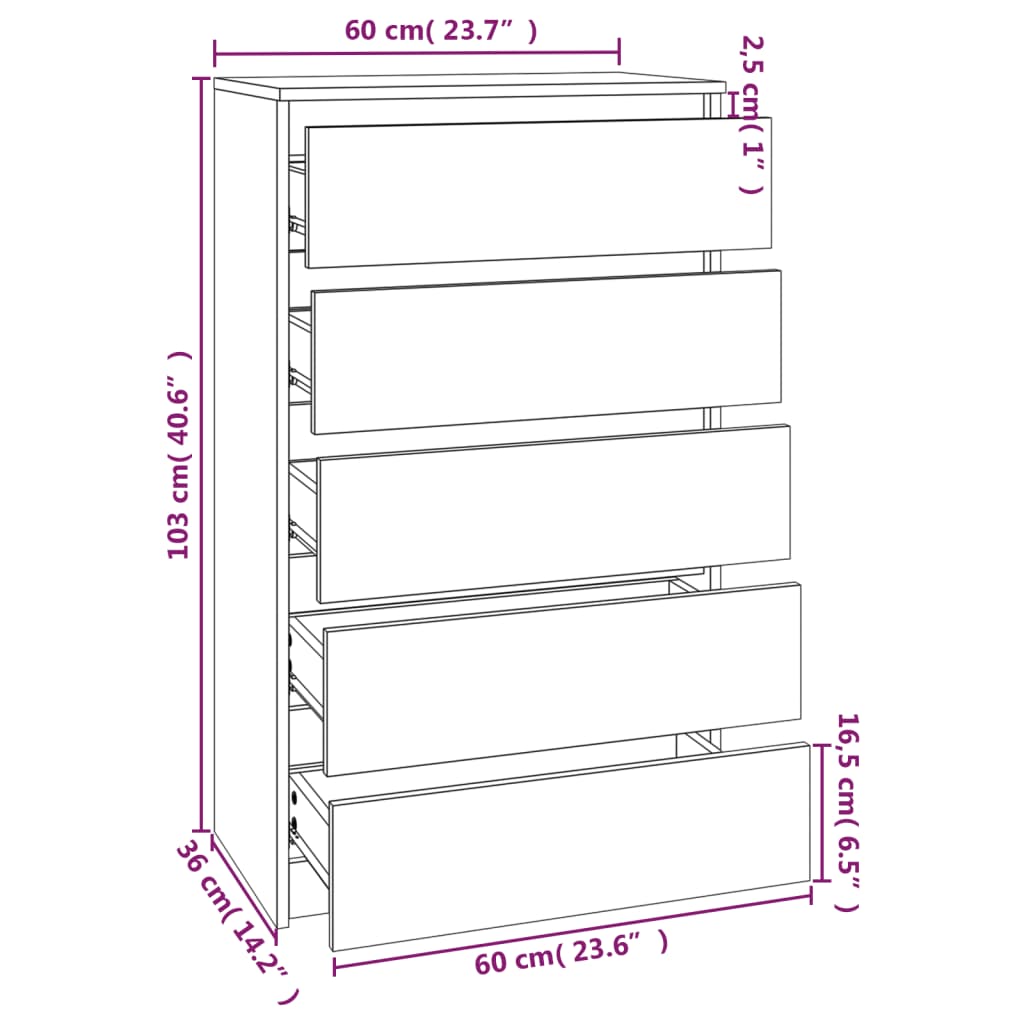 Cassettiera Bianca 60x36x103 cm in Legno Multistrato 823016